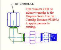 Fitting, 90 degree elbow, connects 300 ml Cartridge to Valve